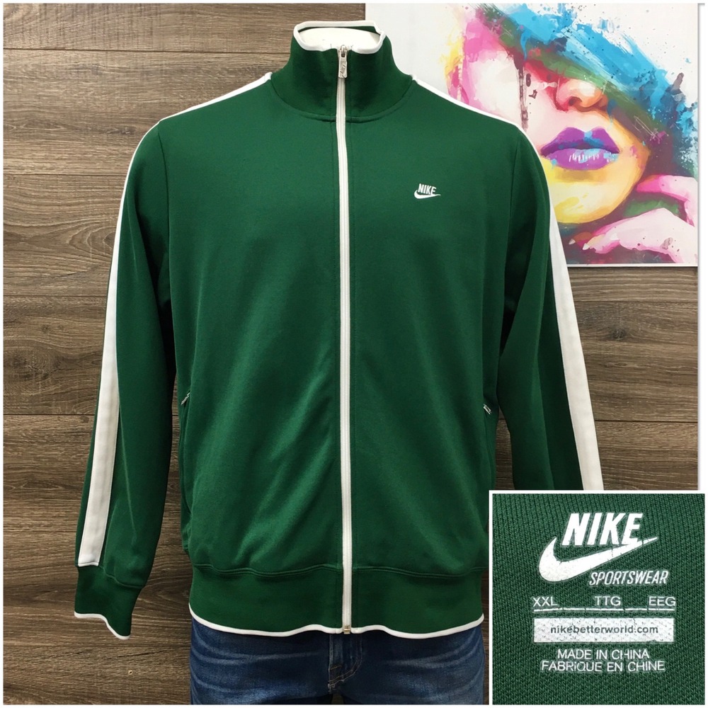 VINTAGE Nike Y2Sportswear Track Jacket Mens‎ XXL Green Full Zip Athletic Stripe